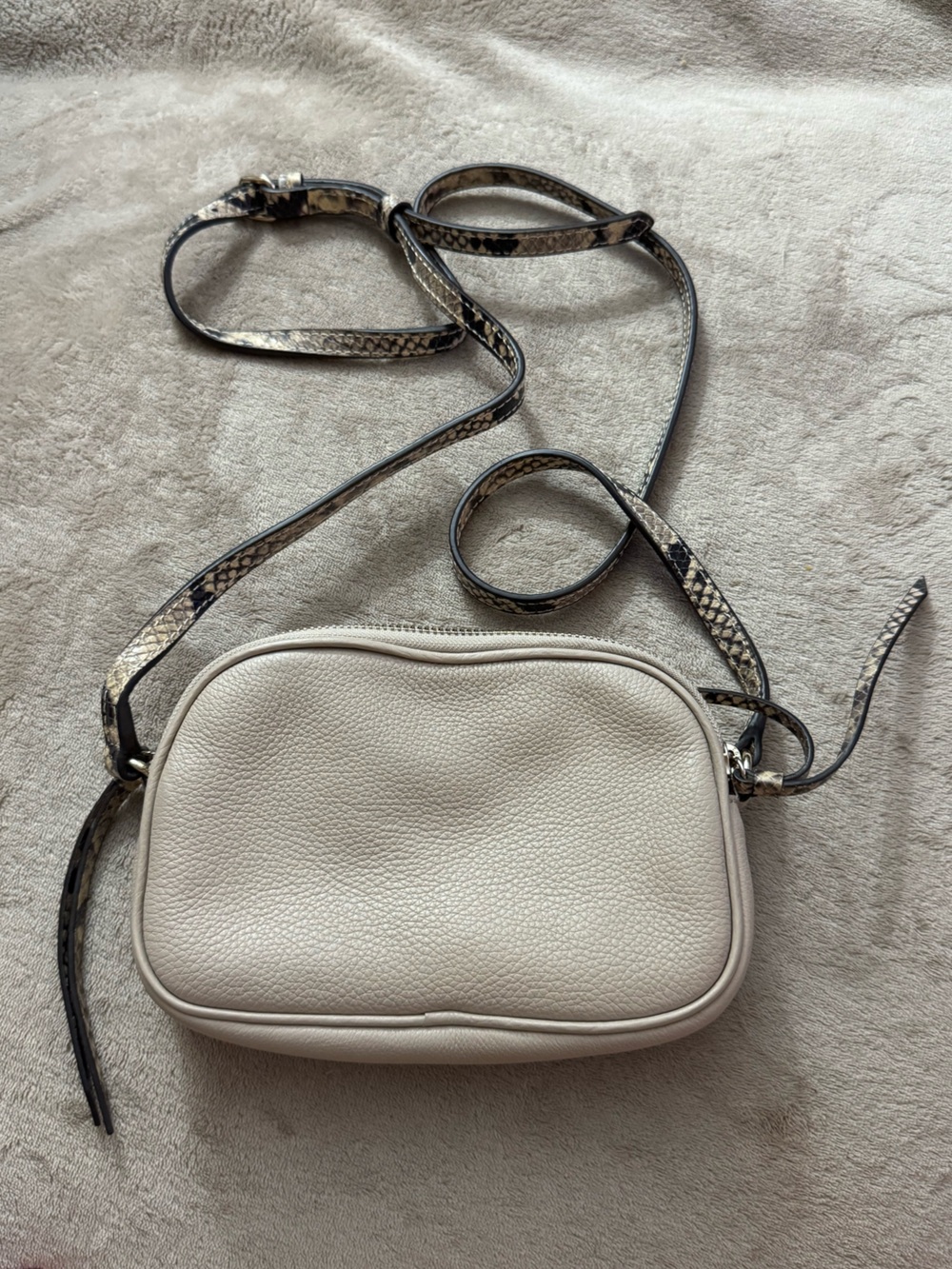 Banana Republic Women's Cream Pebbled Leather Bag with Snake-Print Strap